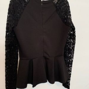 Forever‎ 21 Black Peplum Lace Trim Long Sleeve